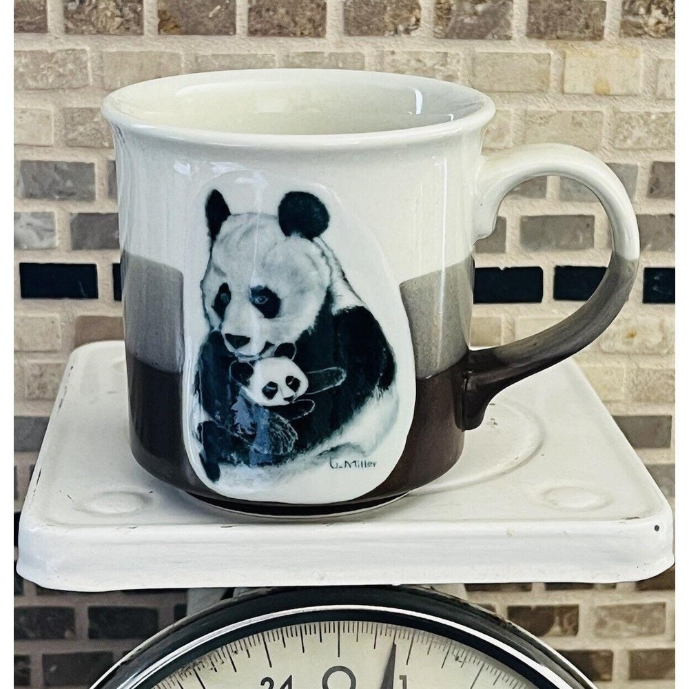 Otagiri Vintage PANDA Mug Mother and Baby Jonah's Workshop Stripe Coffee Mug Tea